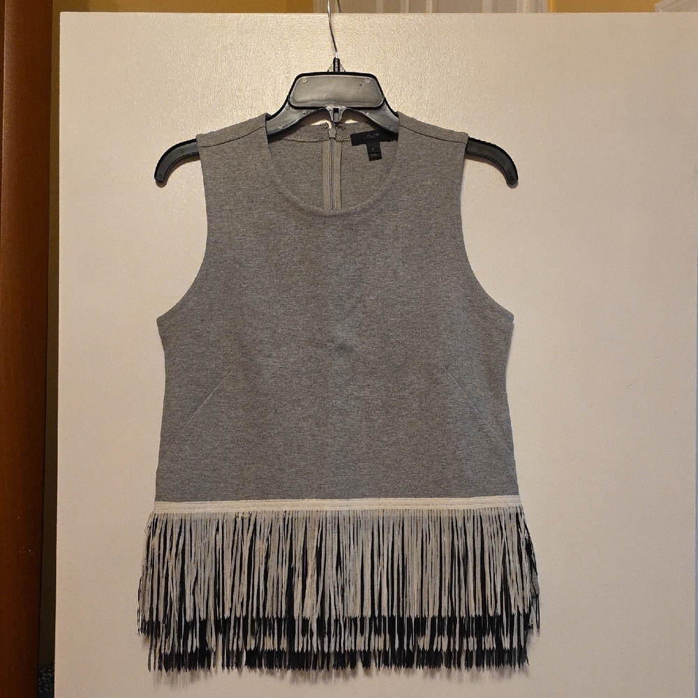 EUC J. Crew Gray Sleeveless Fringe Tank Top Size S